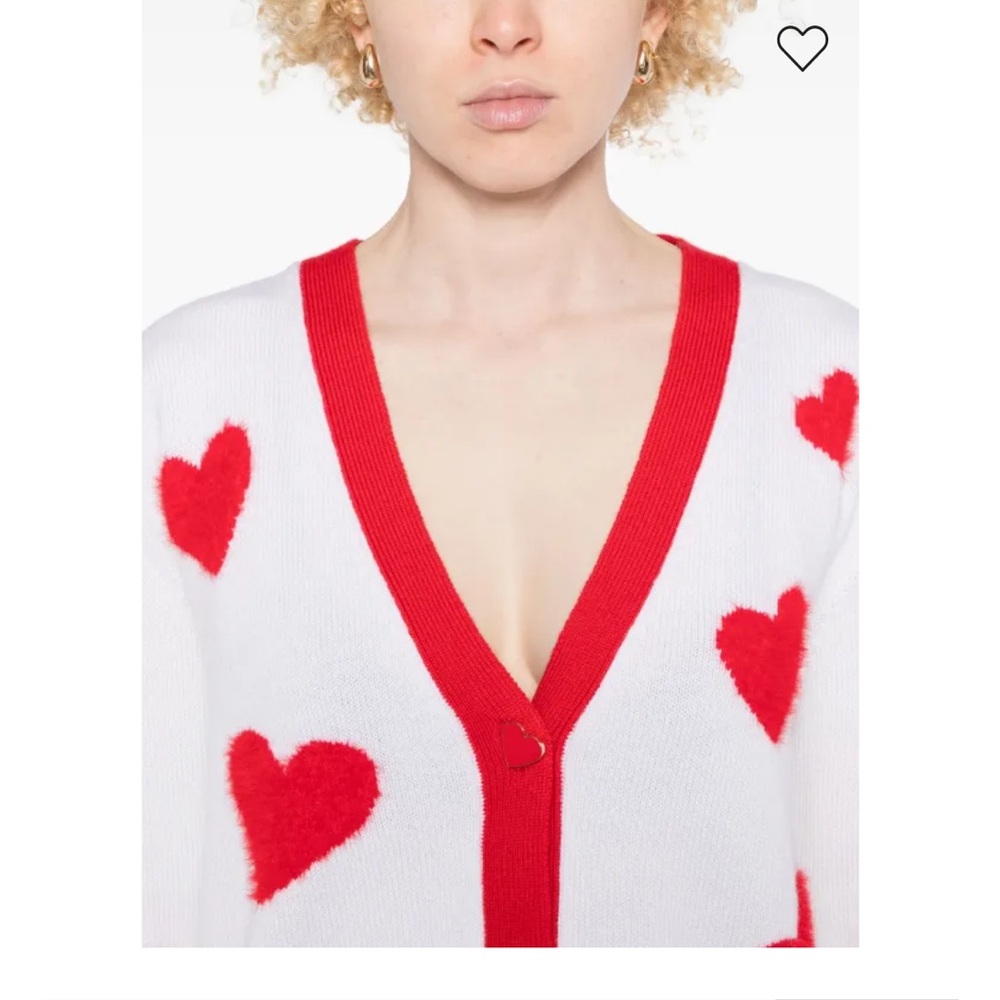 Alice + Olivia Bradley Intarsia White Red Heart VNeck Wool Blend Cardigan XS - Picture 5 of 14
